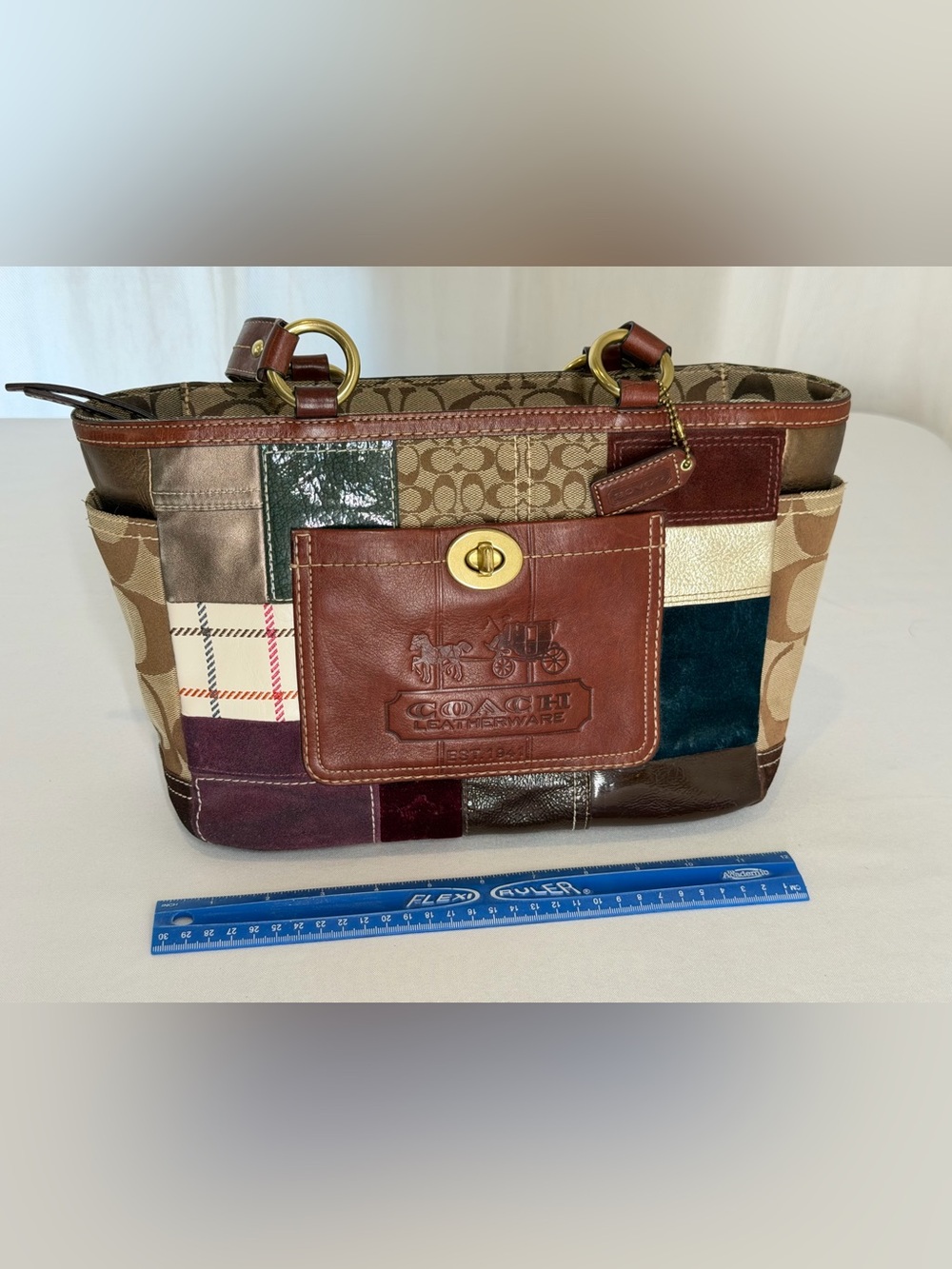 Coach Brown Leather Patch Logo Plaque Tote